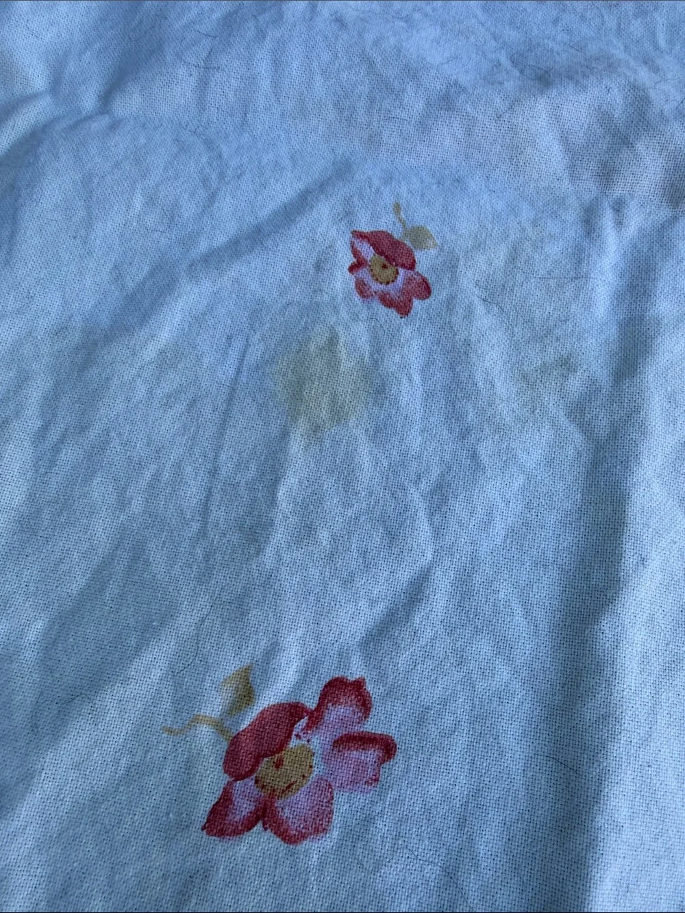 April Cornell cream Table cloth with Pink and Peach Pear Fruit Border